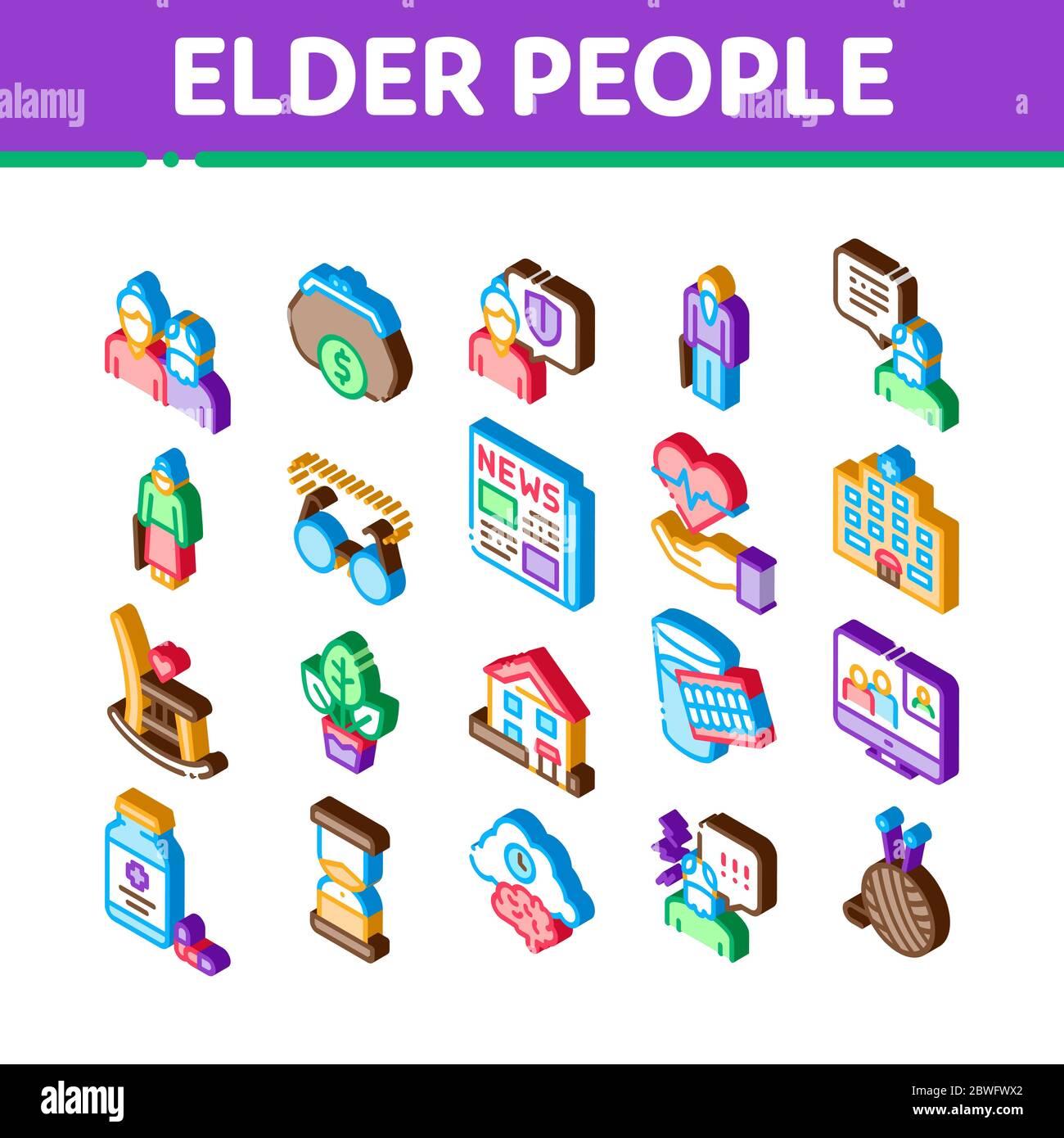 Elder People Pensioner Isometric Icons Set Vector Stock Vector Image ...
