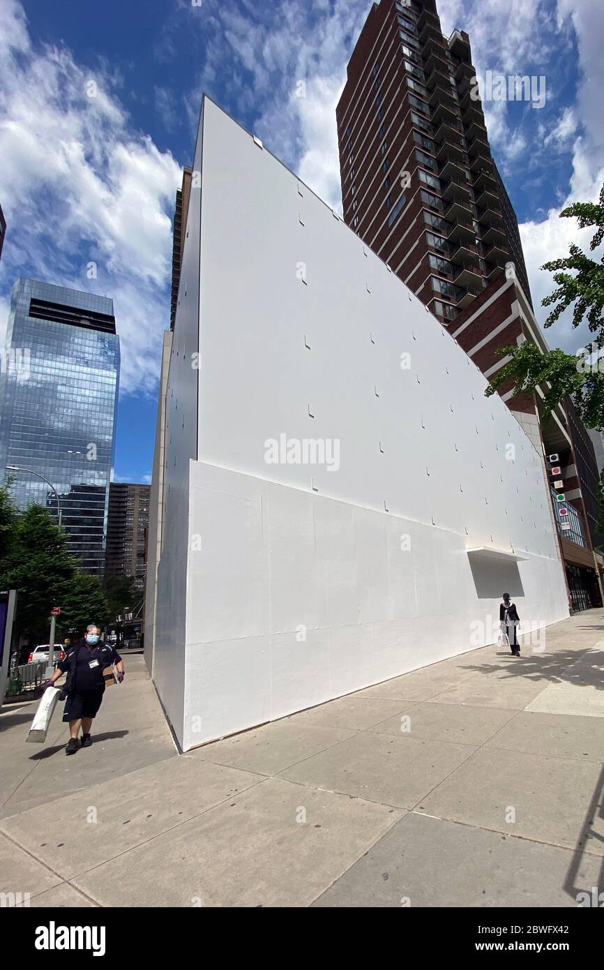 Ne York, NY, USA. 1st June, 2020. View of Apple Store on the Upper West Side  Totally Unrecognizable as it was boarded up to prevent looting during the  George Floyd Protests in