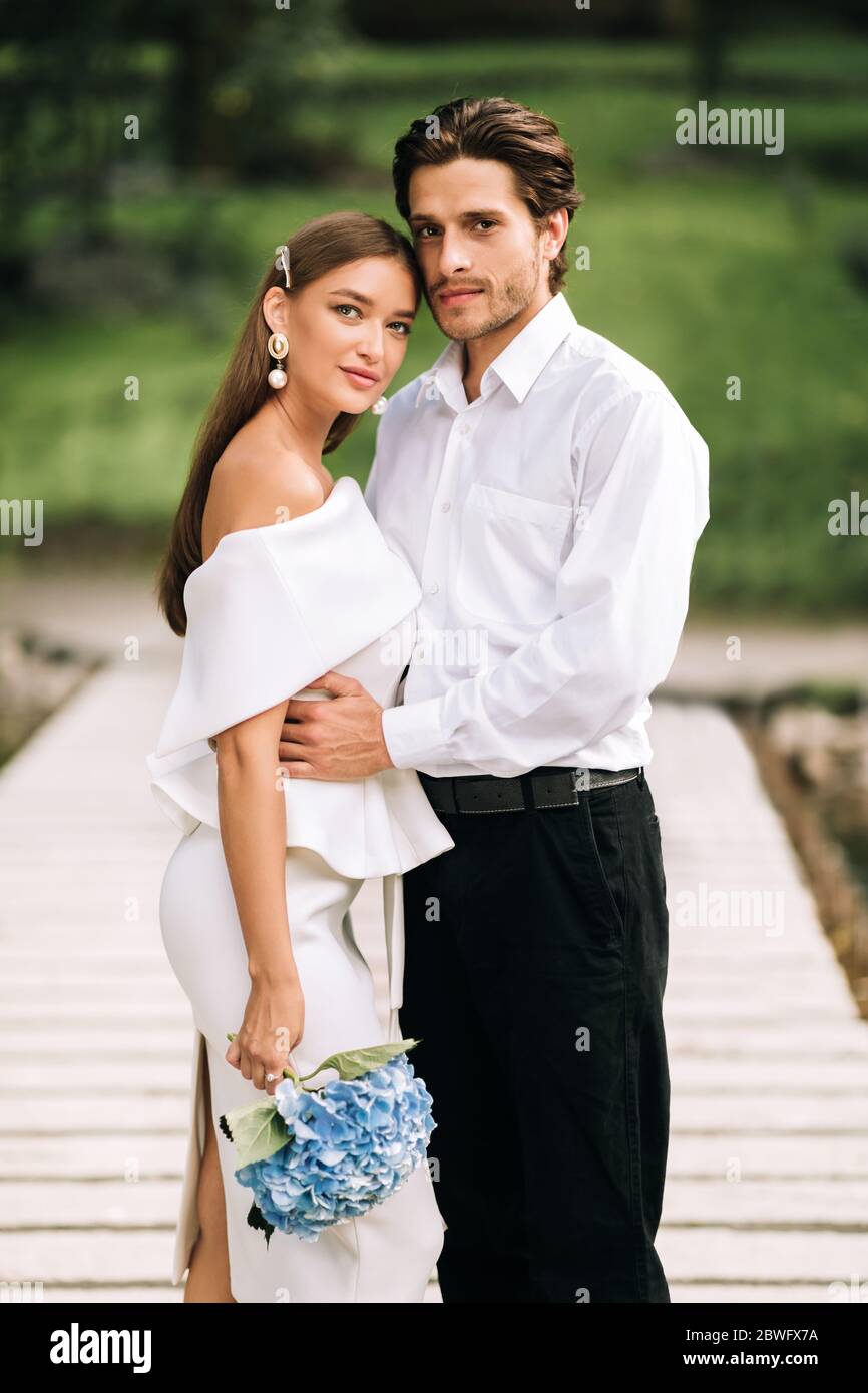Romantic Wedding Couple Poses Standing