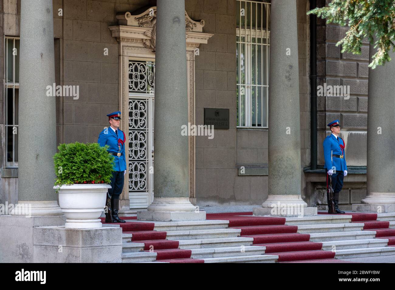 Belgrade / Serbia - May 28, 2017 - Guards of honor of the Serbian Guard at the Presidential Palace in Belgrade, Serbia Stock Photo