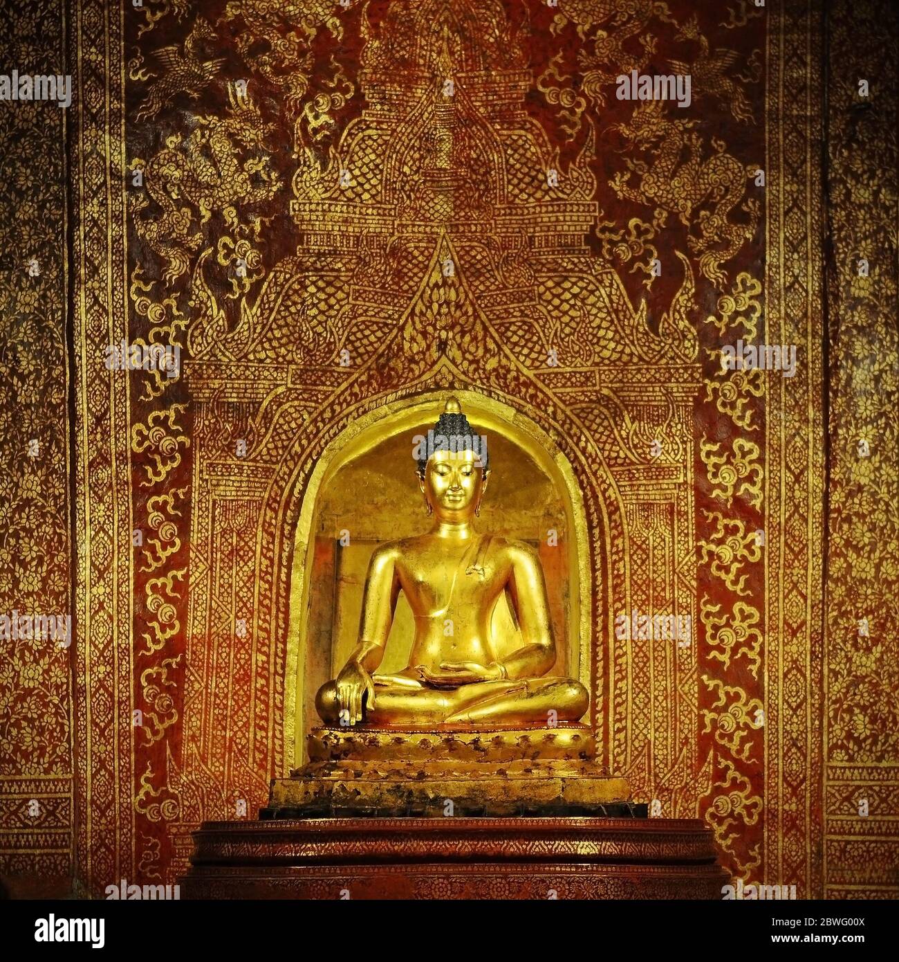 The Phra Buddha Sing Statue in the Wat Phra Sing temple, the most important buddha of Chiang Mai. Stock Photo