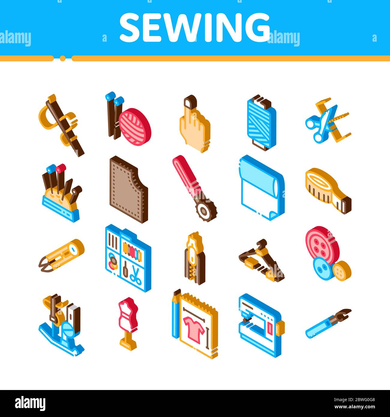 Sewing And Needlework Isometric Icons Set Vector Stock Vector
