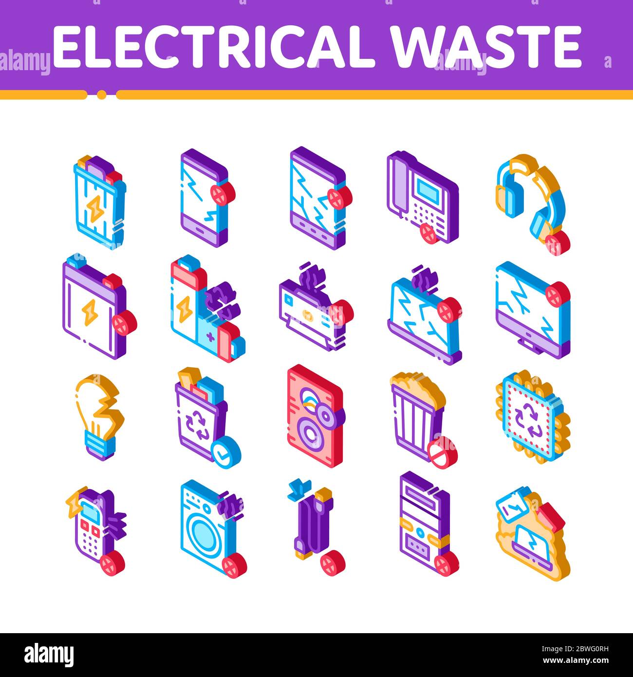 Electrical Waste Tools Isometric Icons Set Vector Stock Vector