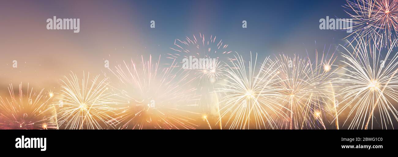 Celebration colorful firework on pattern on sky background concept for USA 4th july independence day, symbol of patriot freedom festive, Abstract happ Stock Photo