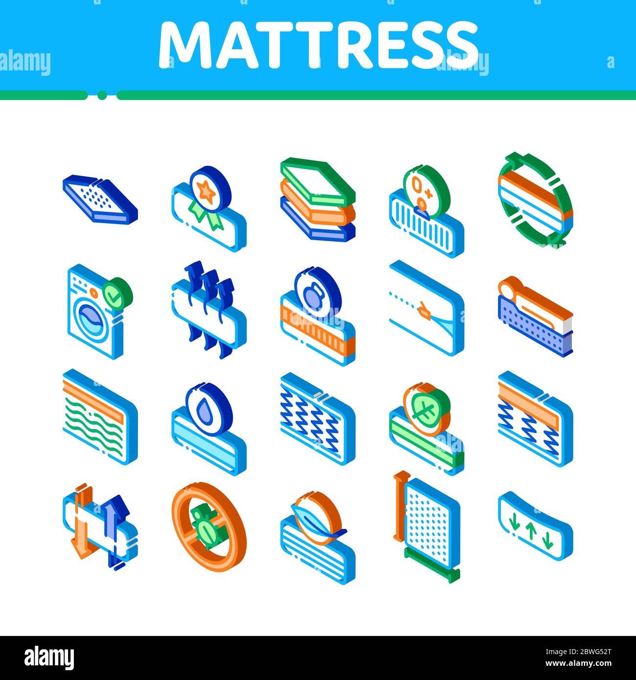 Mattress Orthopedic Isometric Icons Set Vector Stock Vector
