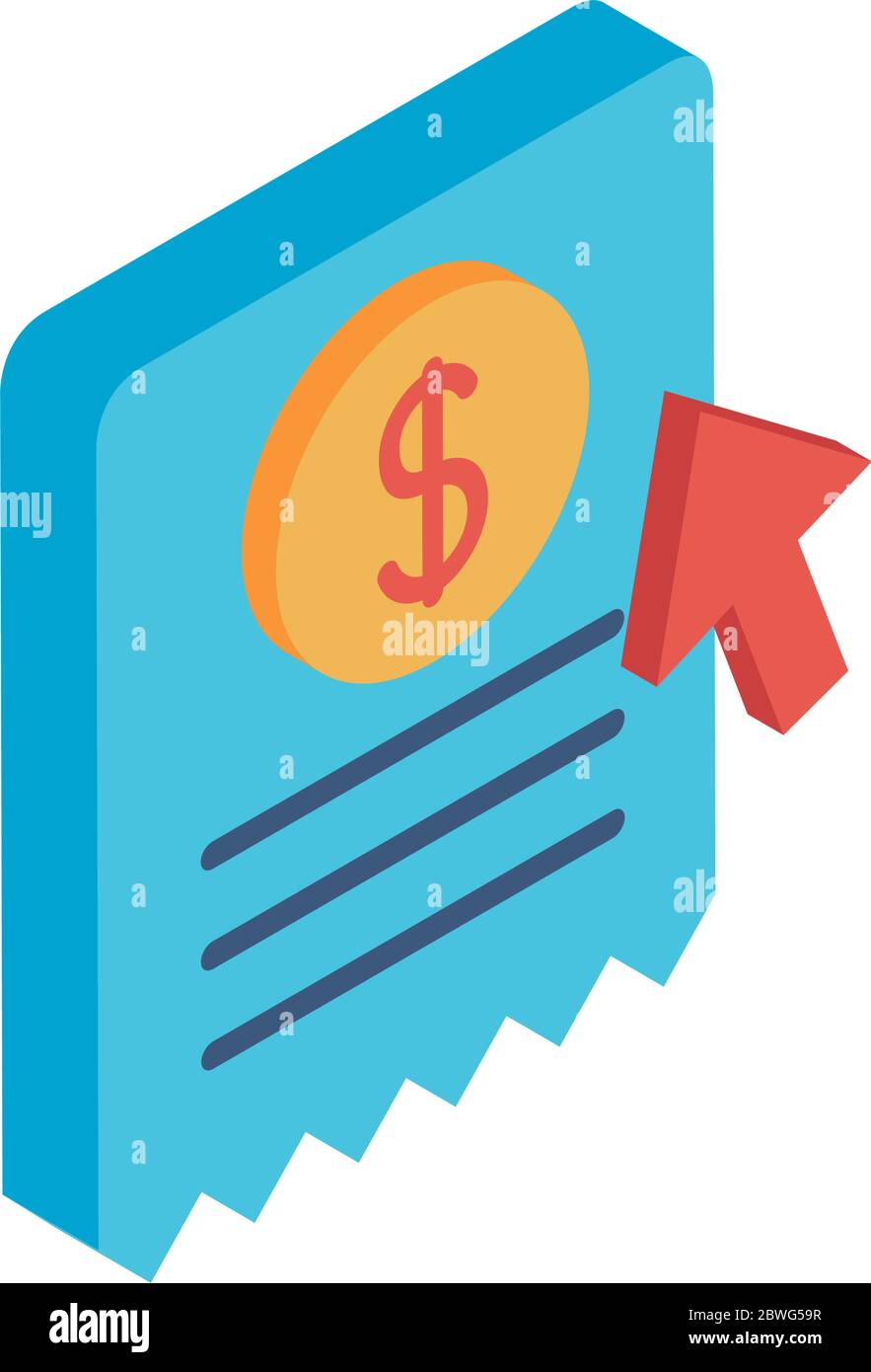 coin on receipt paper with cursor arrow isometric style icon vector ...