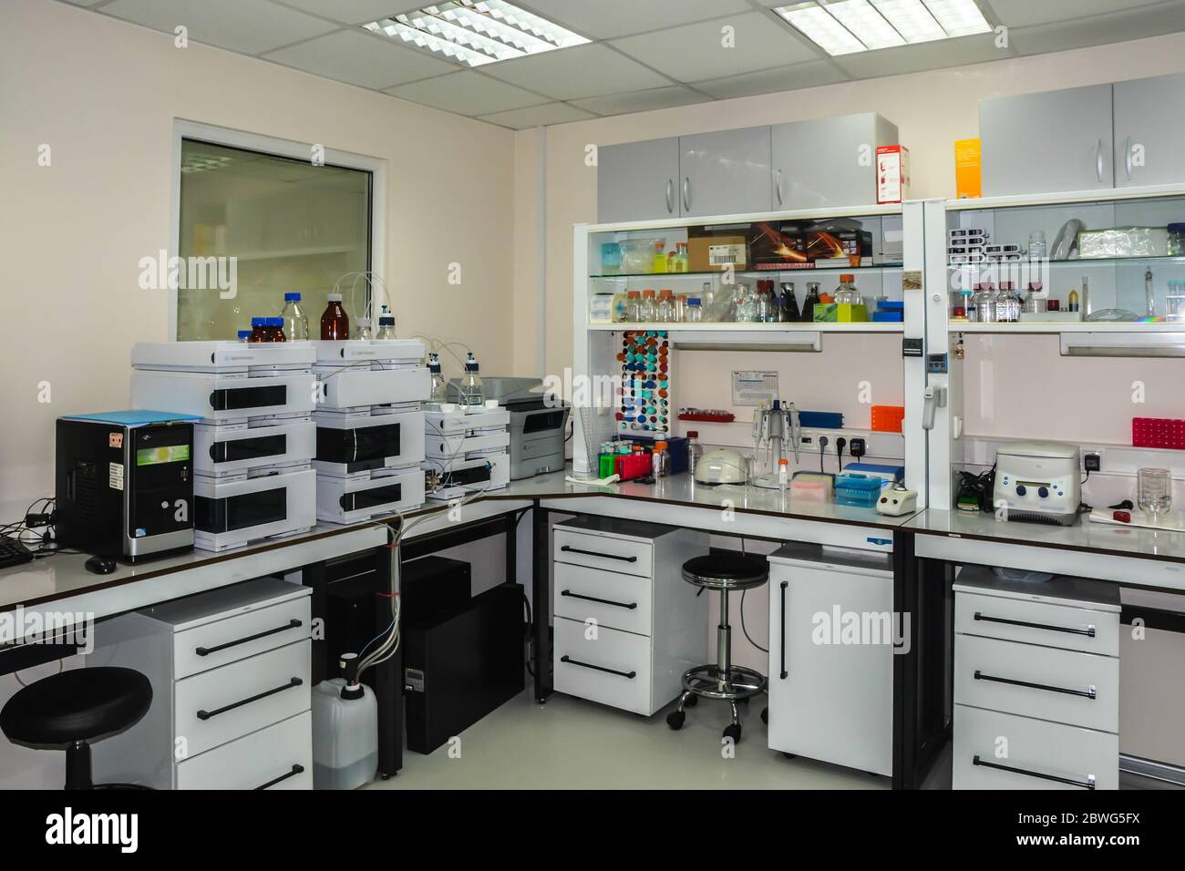 Chemical and biological laboratory. Interior of a modern laboratory, furniture and equipment