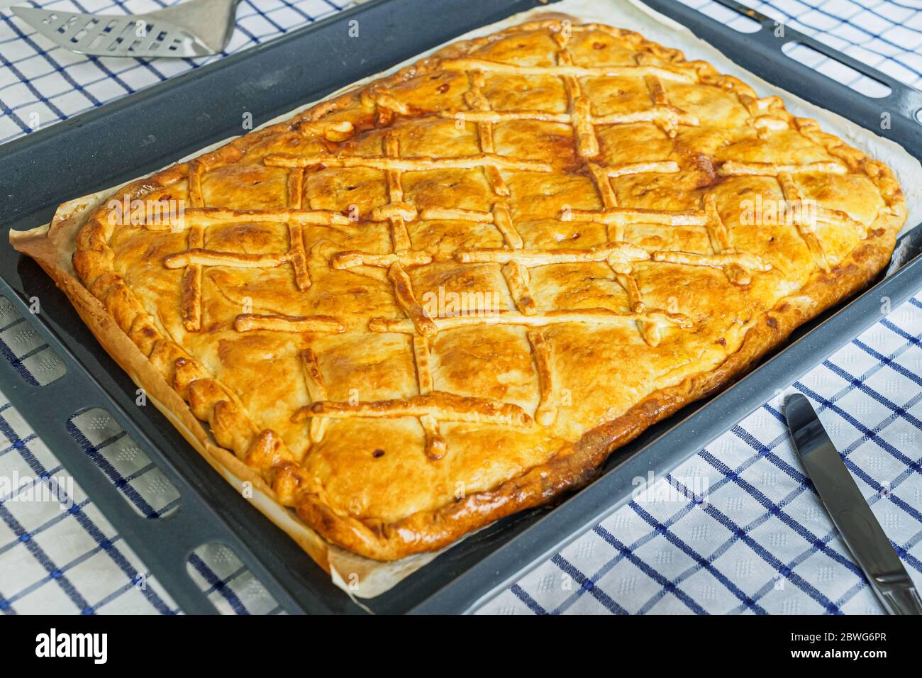 Galician pie stuffed with meat and tuna, typical spanish food Stock Photo