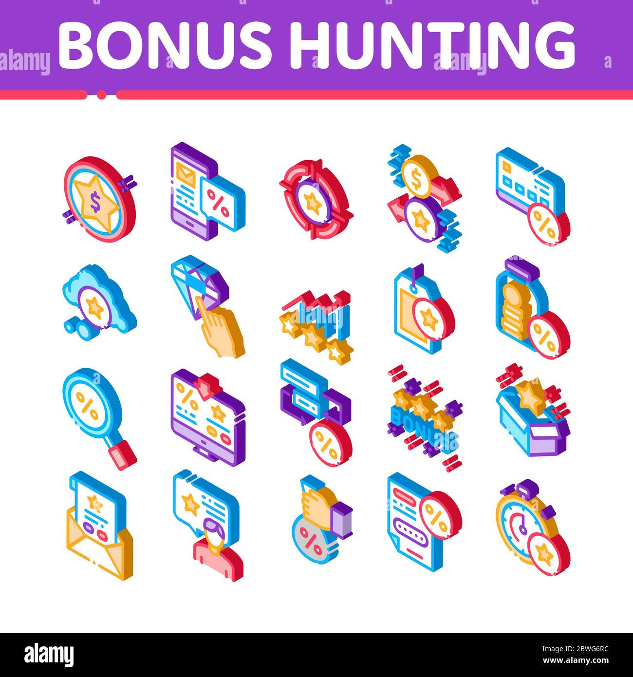 Bonus Hunting Isometric Elements Icons Set Vector Stock Vector