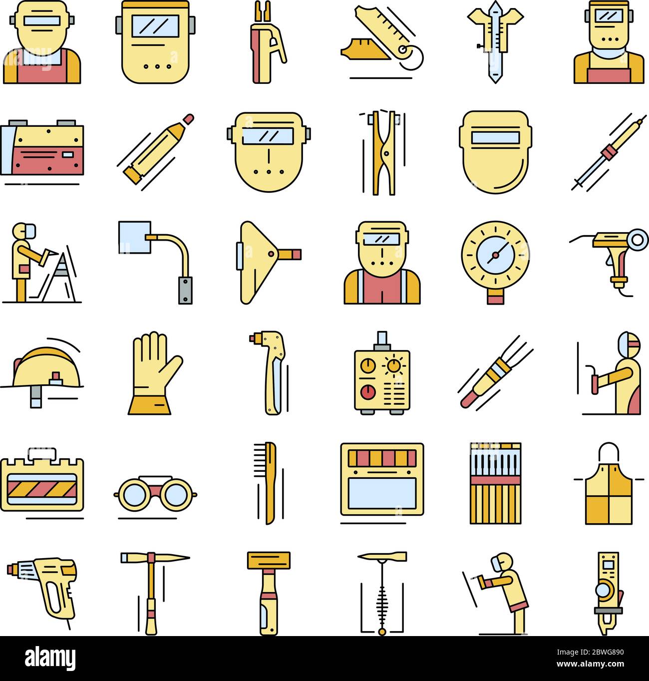 Welder icon set, outline style Stock Vector