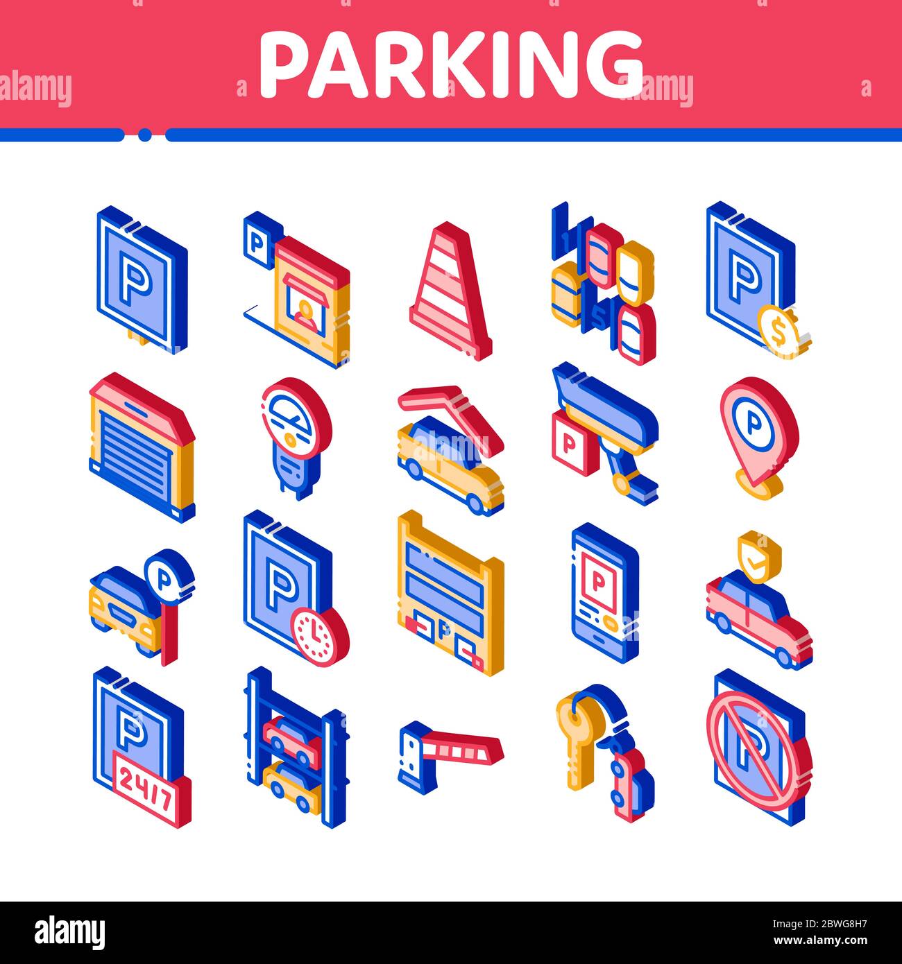 Parking Car Isometric Elements Icons Set Vector Stock Vector