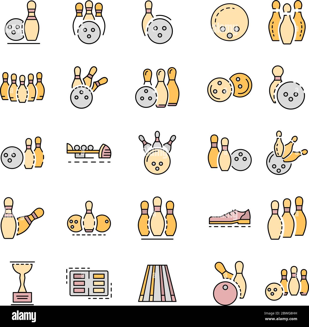Bowling icon set, outline style Stock Vector