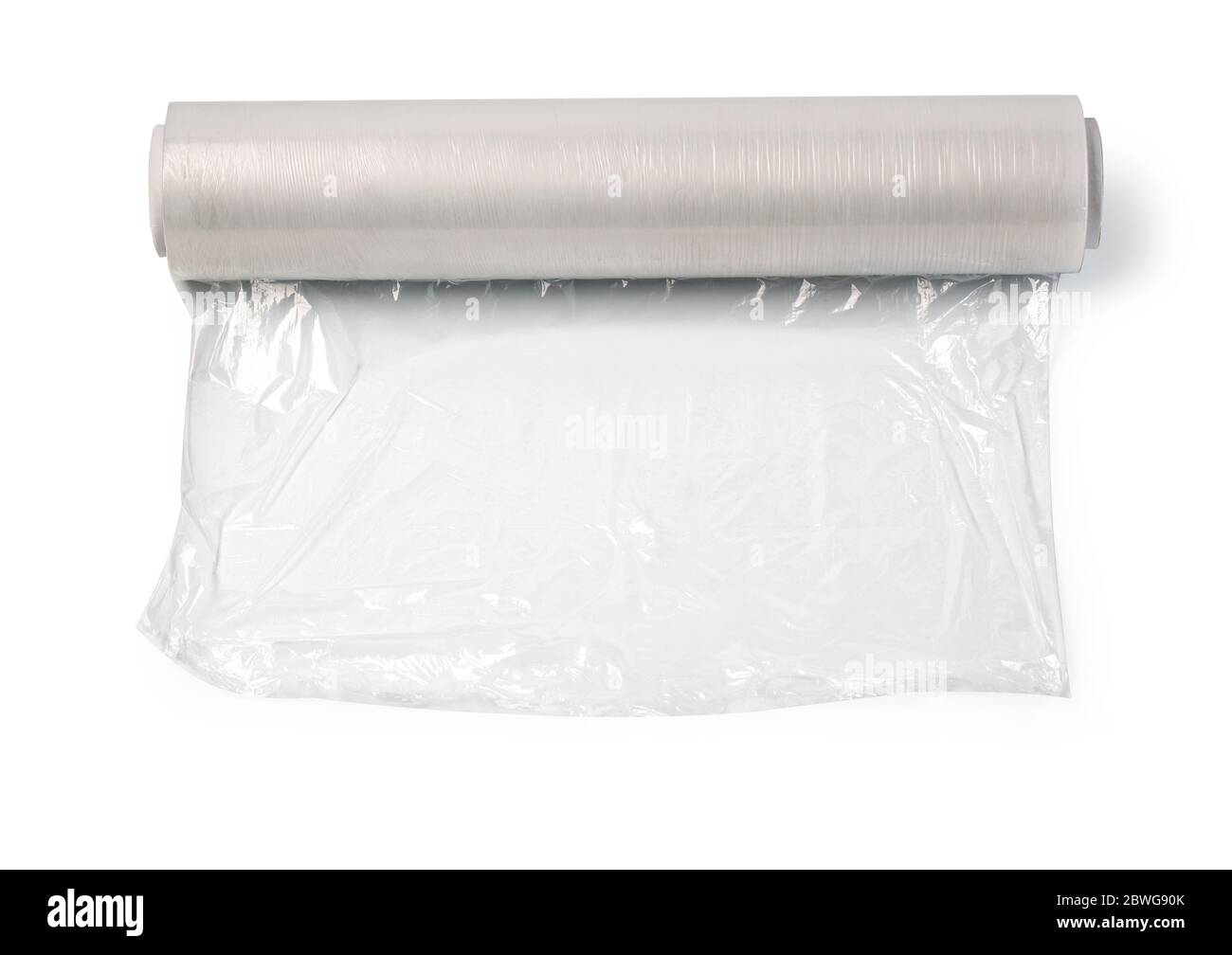 transparent film roll wrapping packaging on white background with clipping path Stock Photo