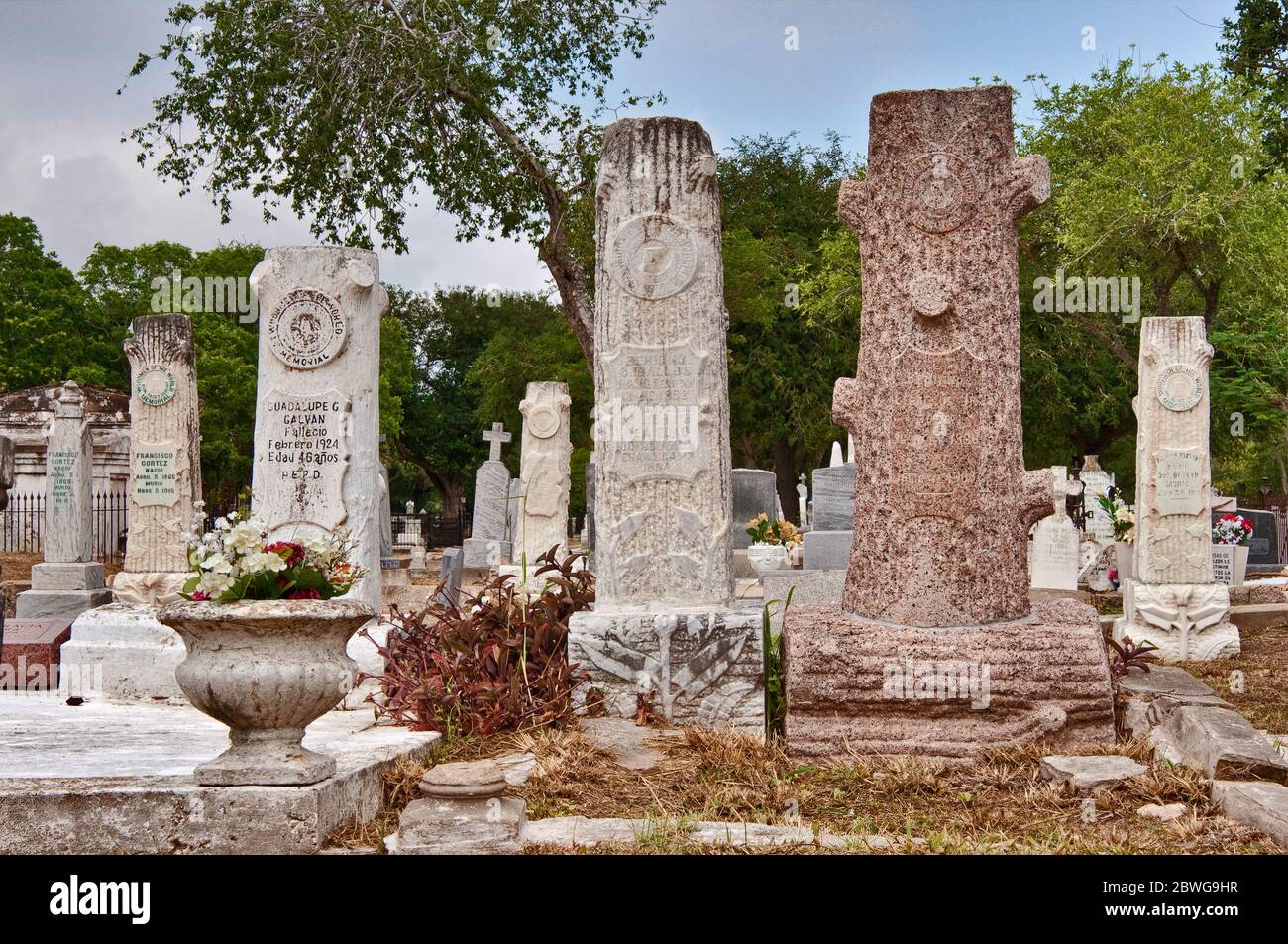 Tombs at Old Brownsville City Cemetery, Brownsville, Rio Grande Valley, Texas, USA Stock Photo