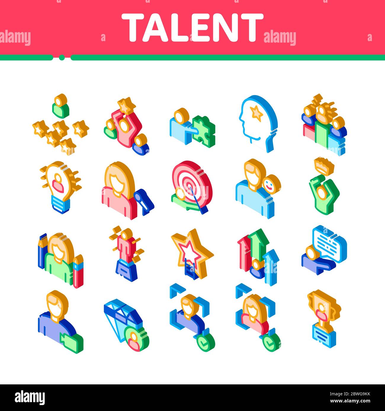 Human Talent Isometric Elements Icons Set Vector Stock Vector