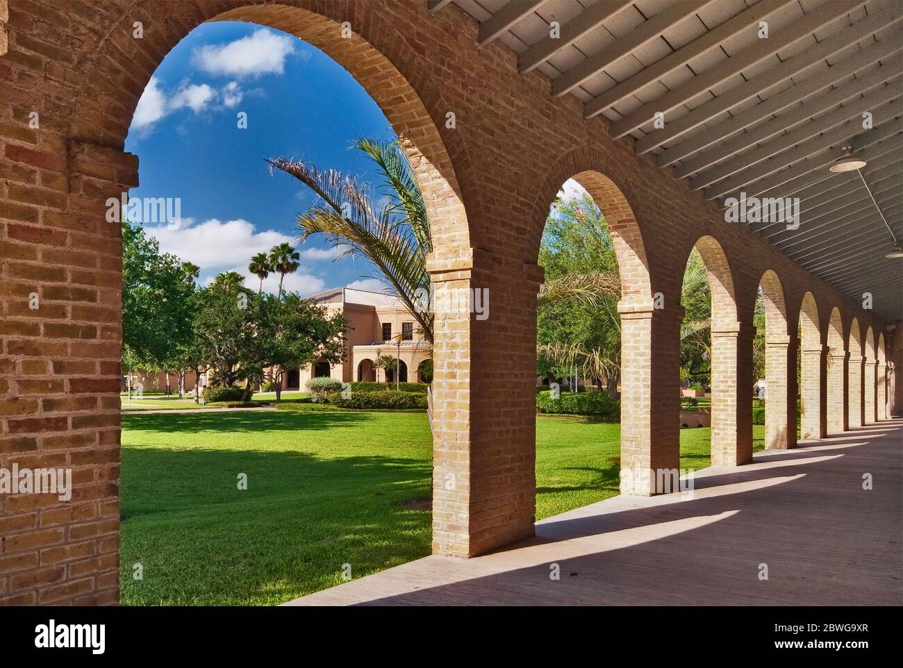 Arcades at Gorgas Hall, University of Texas/Texas Southmost College, former Post Hospital at Fort Brown, 1868, Brownsville, Rio Grande Valley, Texas Stock Photo