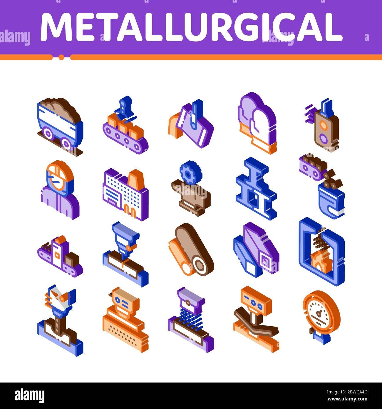 Metallurgical Isometric Elements Icons Set Vector Stock Vector