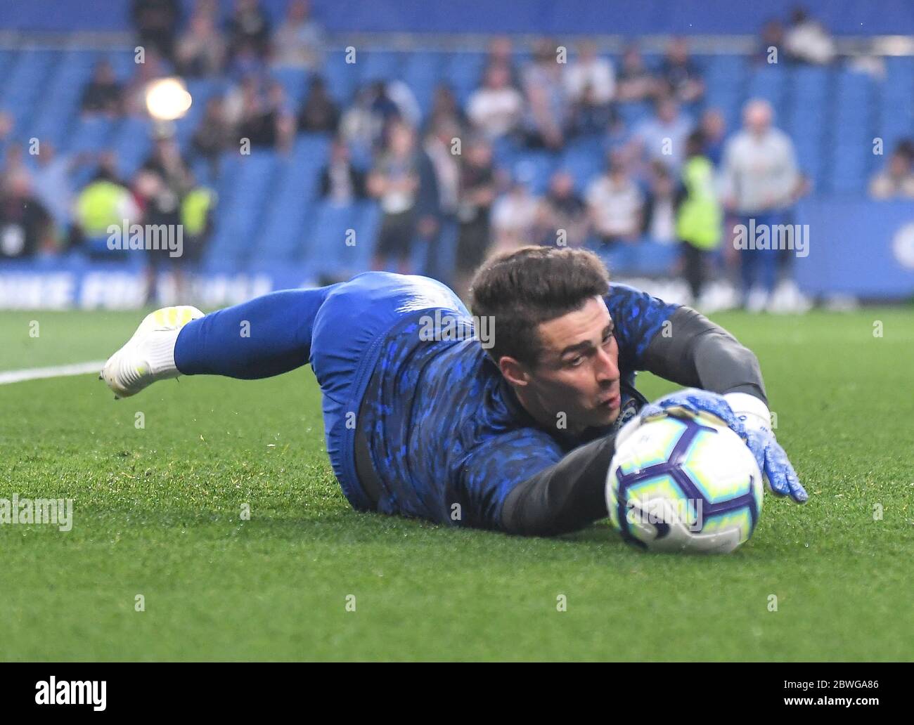 LONDON, ENGLAND - APRIL 22, 2019: Kepa Arrizabalaga of Chelsea pictured ahead of the 2018/19 Premier League game between Chelsea FC and Burnley FC at Stamford Bridge. Stock Photo