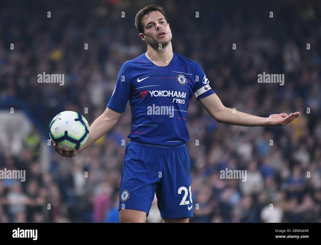 LONDON, ENGLAND - APRIL 22, 2019: Cesar Azpilicueta of Chelsea pictured during the 2018/19 Premier League game between Chelsea FC and Burnley FC at Stamford Bridge. Stock Photo