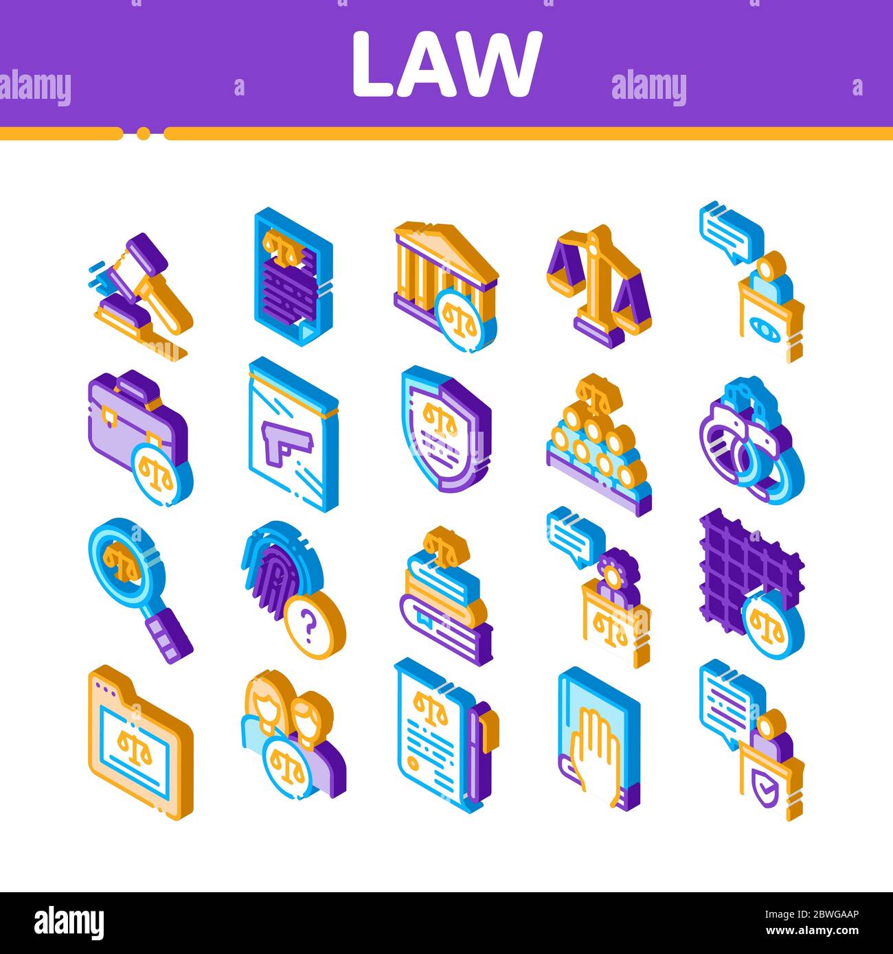 Law And Judgement Isometric Icons Set Vector Stock Vector