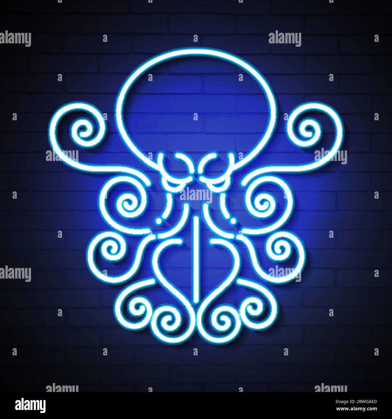 Octopus Blue Glowing Neon Ui Ux Icon. Luminous Sign Logo Vector Stock