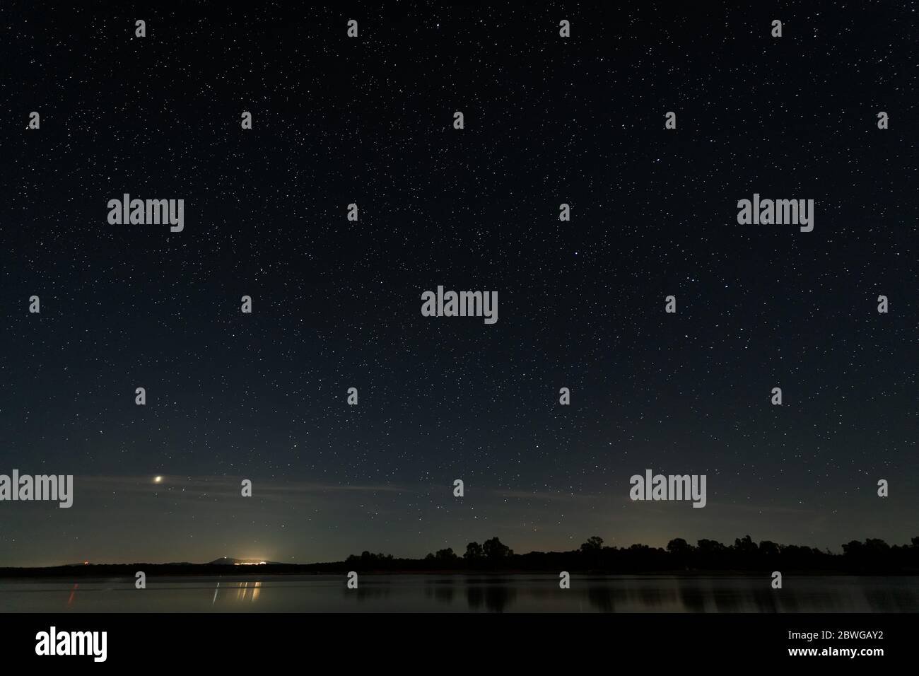 Night landscape in the swamp of Valdesalor. Extremadura. Spain. Stock Photo