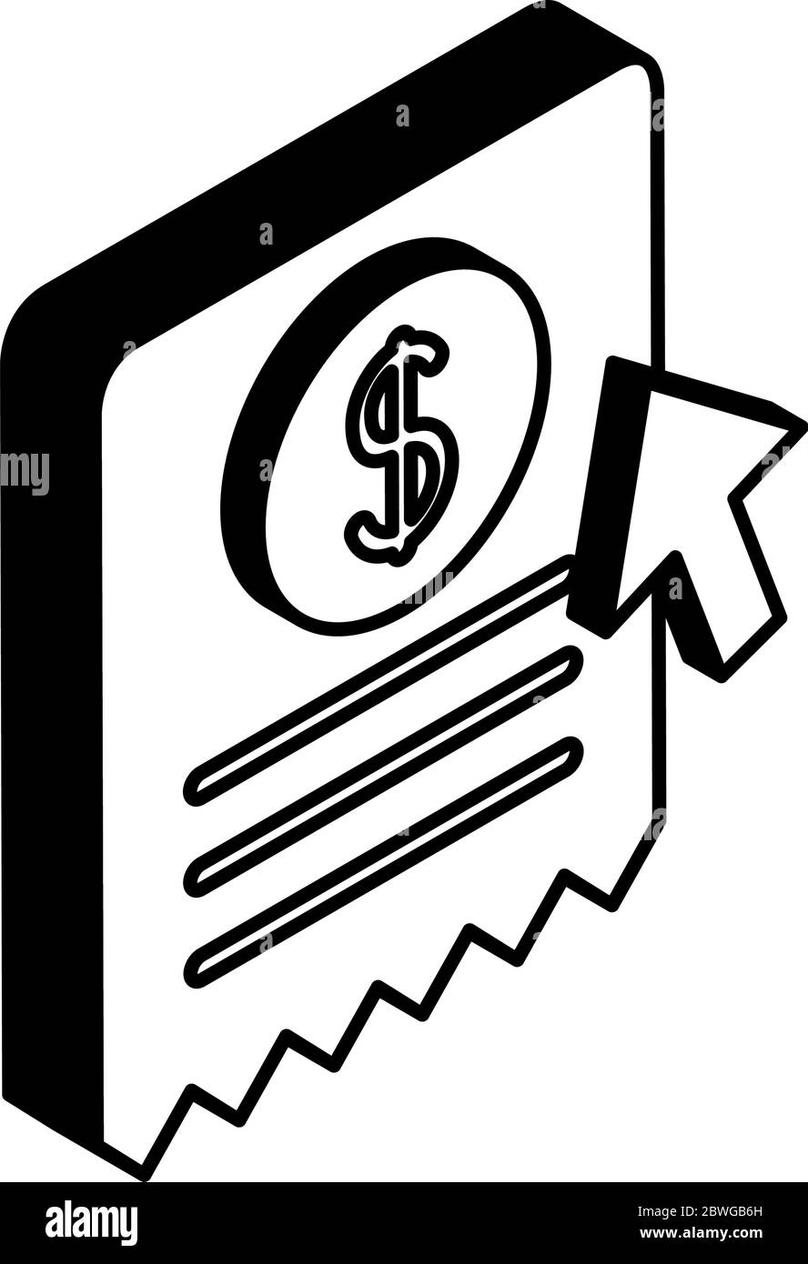 coin on receipt paper with cursor arrow isometric style icon vector ...