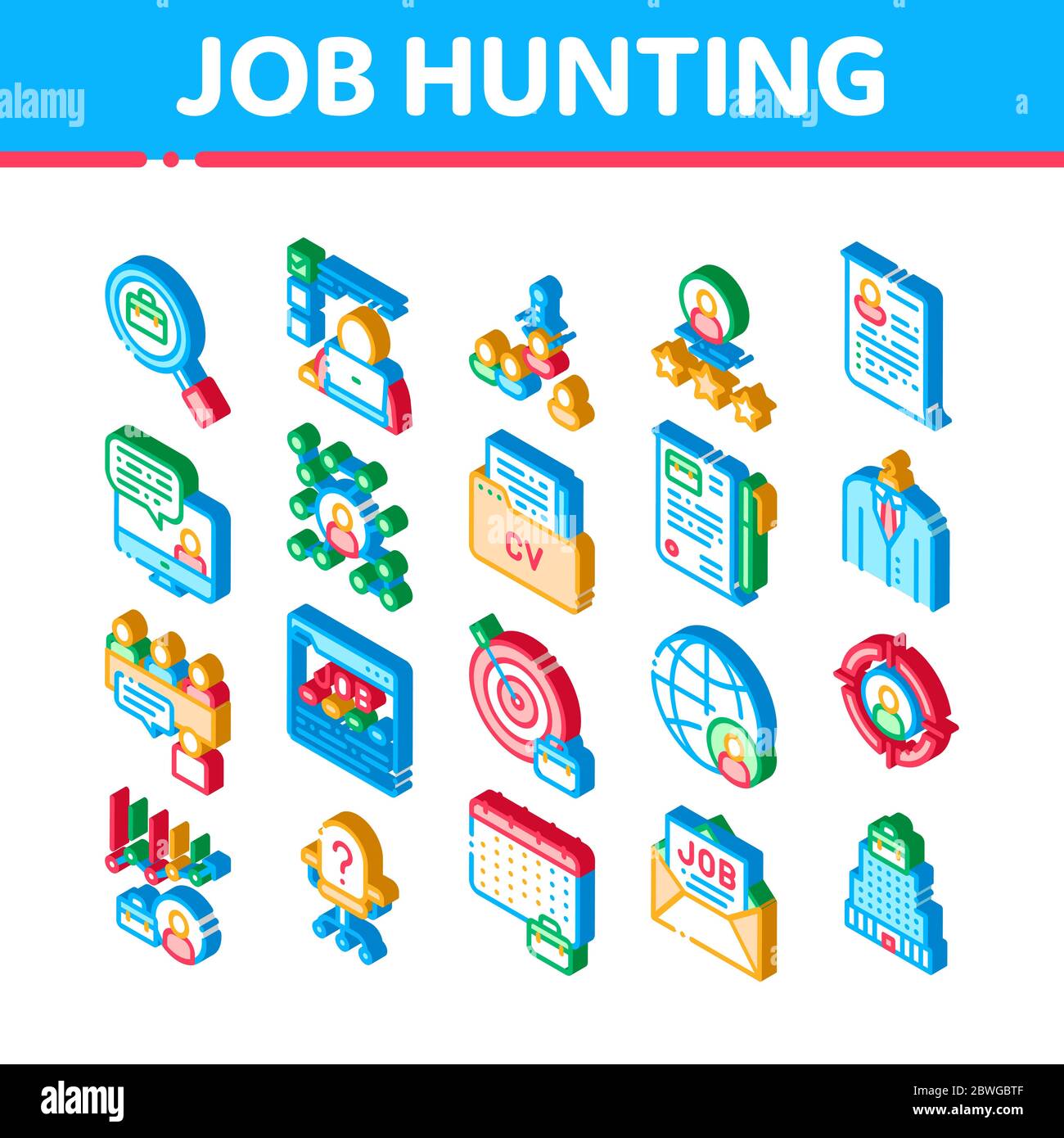 Job Hunting Isometric Icons Set Vector Stock Vector