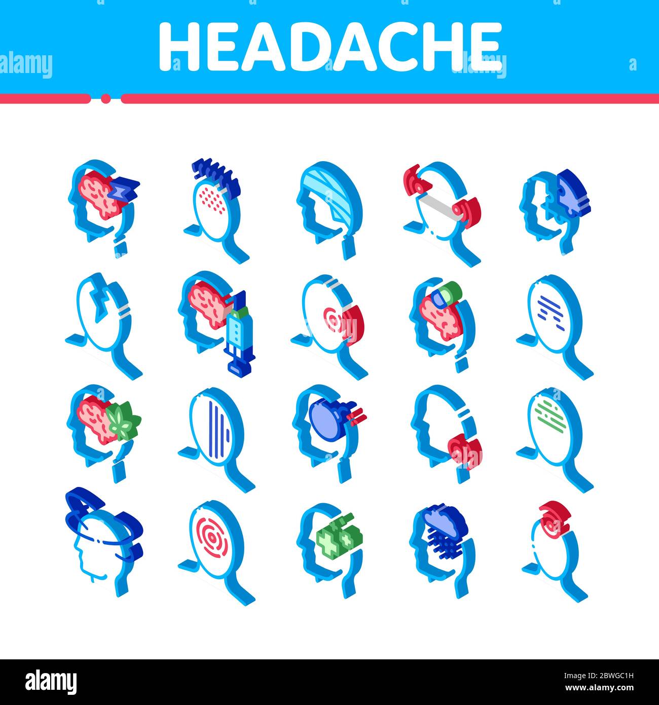 Headache Isometric Icons Set Vector Stock Vector Image & Art - Alamy