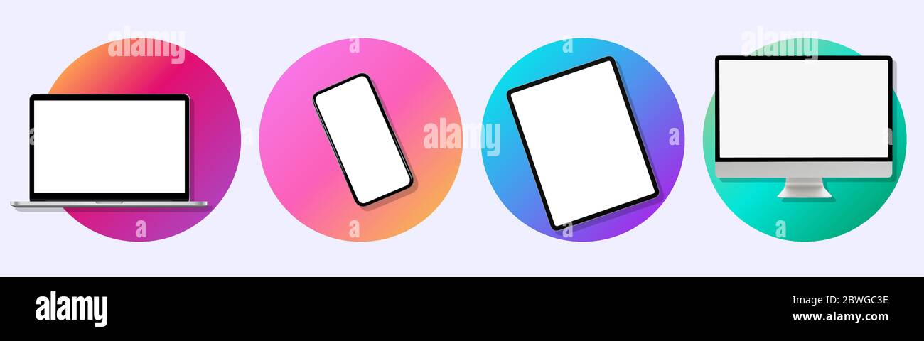 Device Simple Trendy Set on Gradient Background Stock Vector