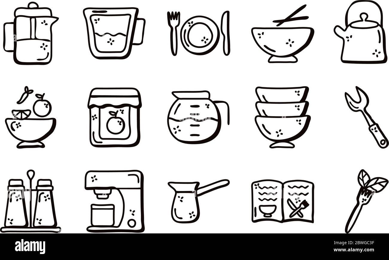 Cook and kitchen line style icon set vector design Stock Vector