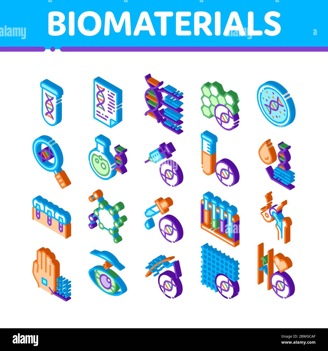 Biomaterials Isometric Icons Set Vector Stock Vector