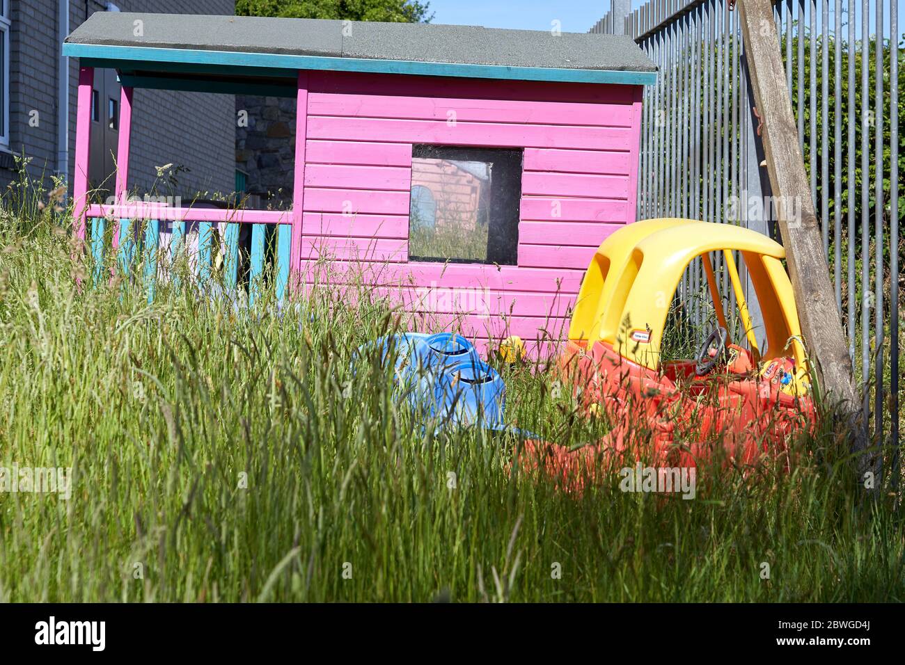 An overgrown nursery playground during coronavirus lockdown 2020 Stock Photo