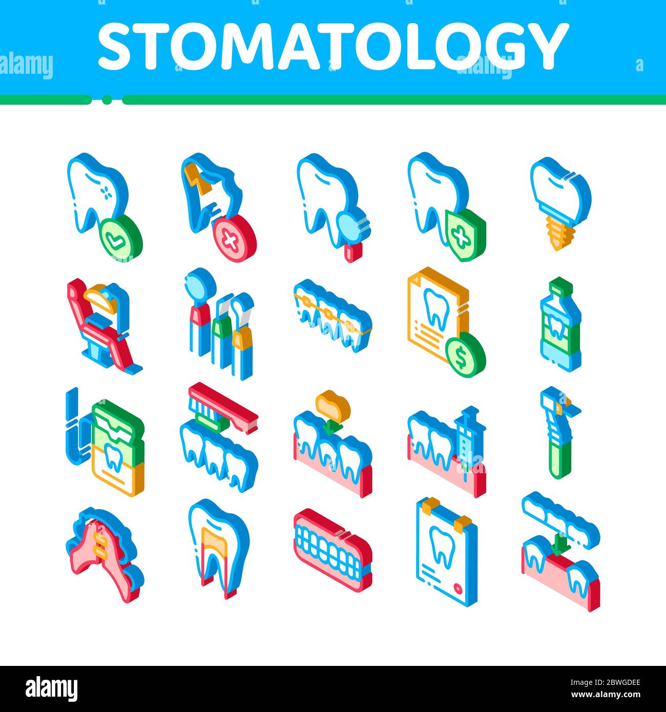 Stomatology Vector Isometric Icons Set Stock Vector