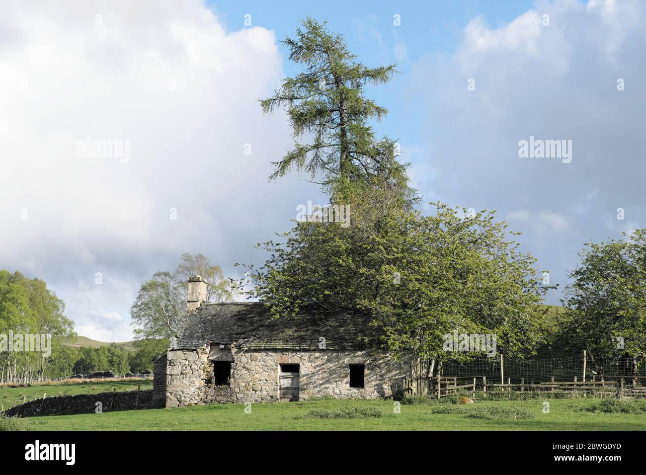 The 'Old House' used by generations of stockmen and farm labourers who worked on Invervack farm. Now derelict . Blair Atholl, Perthshire,Scotland UK Stock Photo