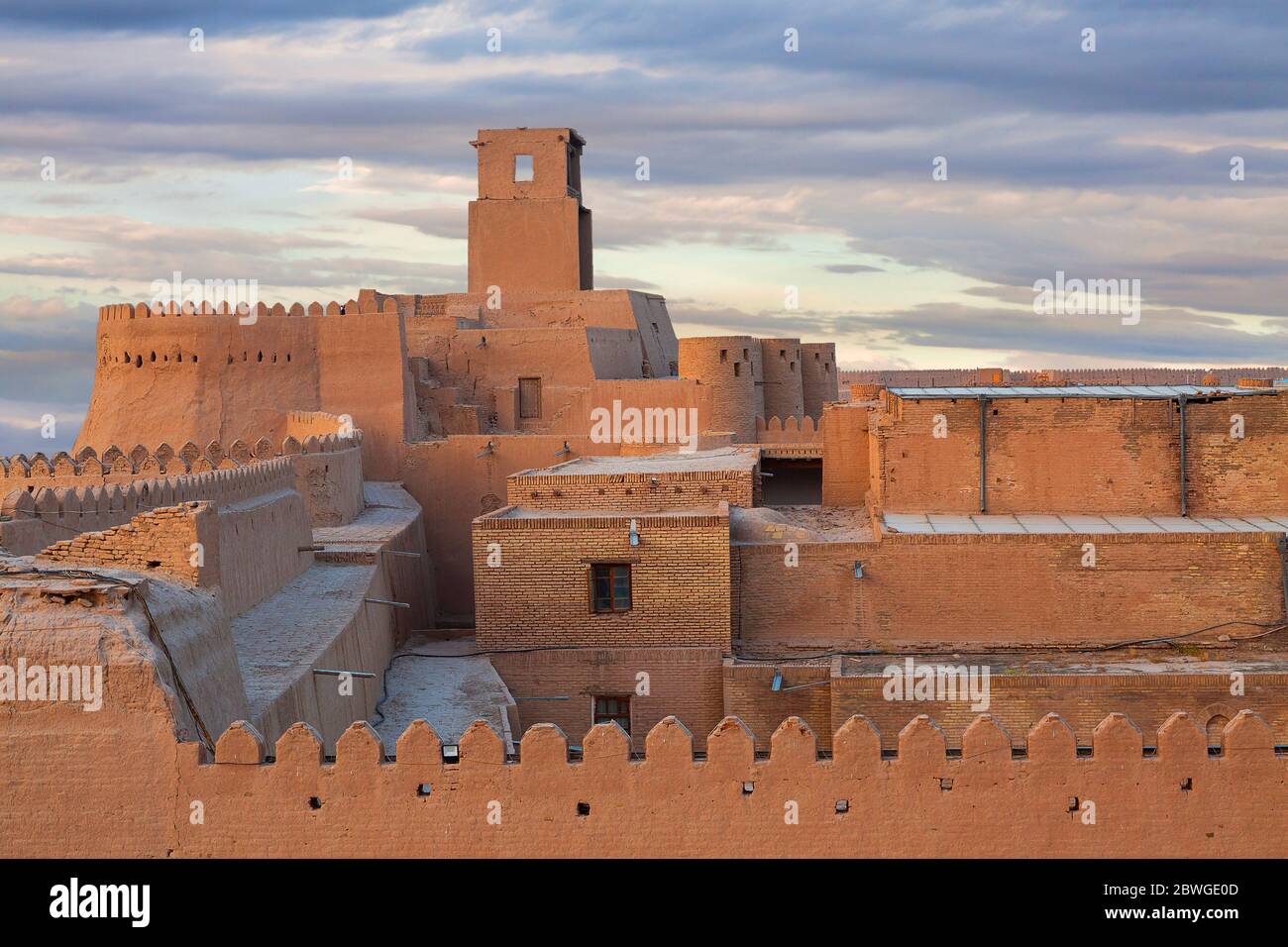 Tower and the old walls of the ancient city of Khiva in, Uzbekistan Stock Photo