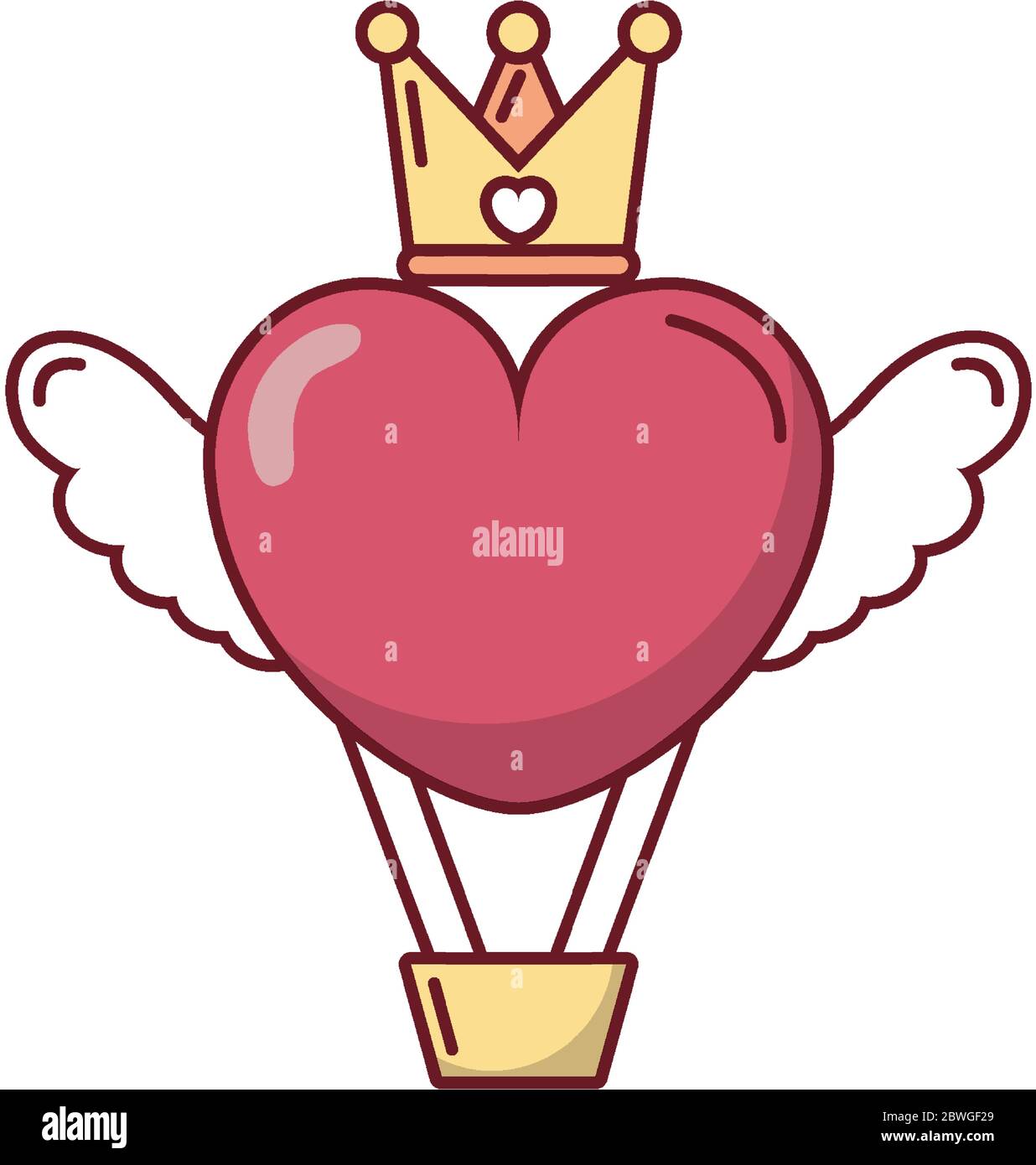 Love heart hot air balloon with wings and crown vector design Stock ...