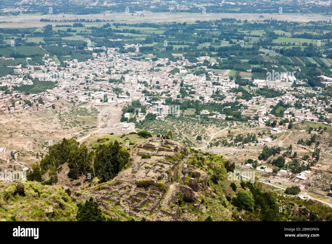 Ancient fort Raja-Gera, Raja-Geera, on hidden hilltop, and view of Swat valley, Swat, Khyber Pakhtunkhwa Province, Pakistan, South Asia, Asia Stock Photo