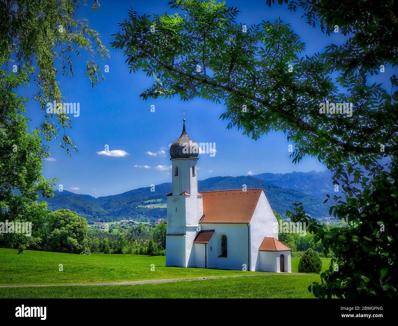 DE   BAVARIA: Church of John the Baptist at Johannisrain, Penzberg  (HDR-Image) Stock Photo