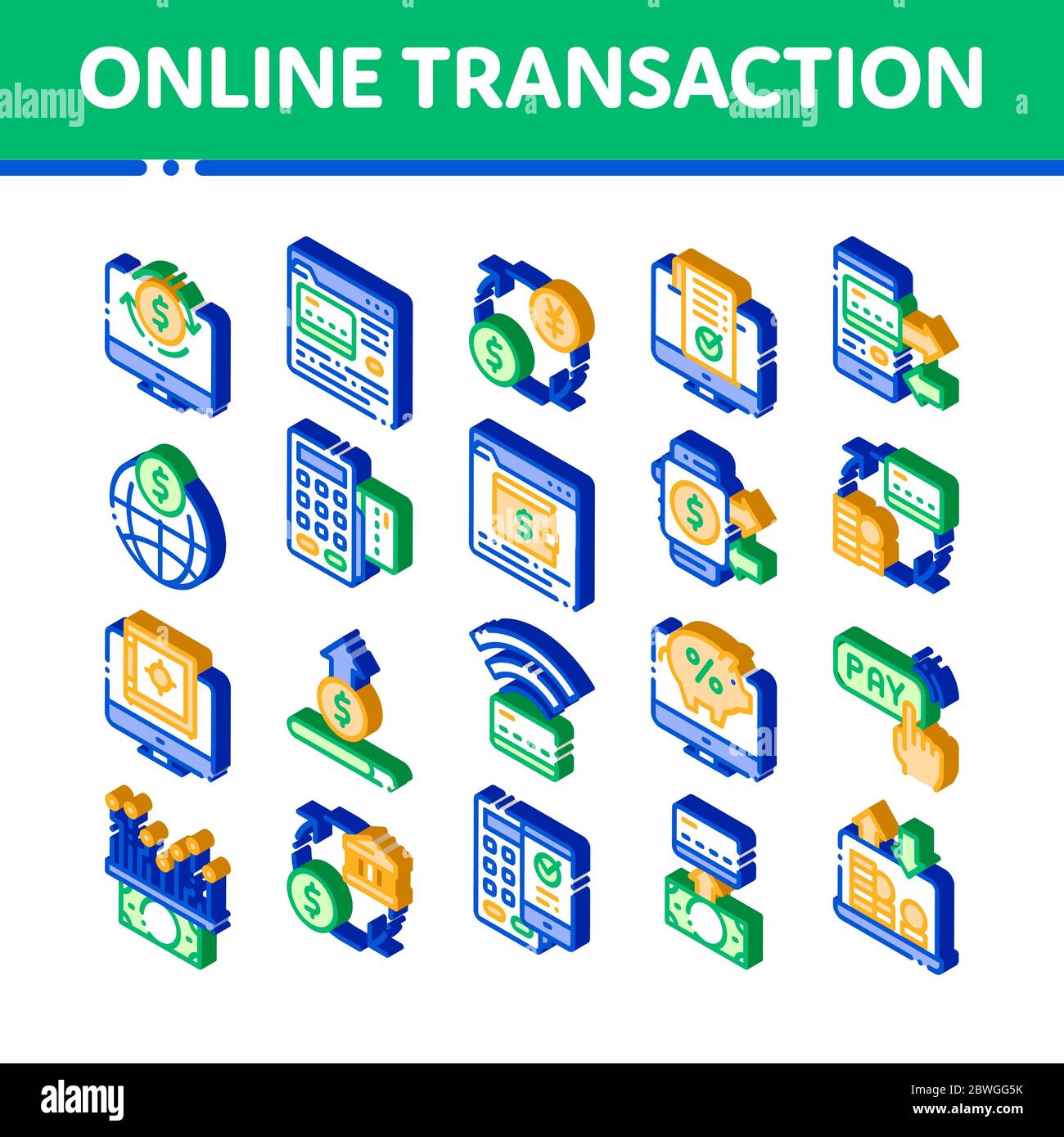 OnTransactions Vector Isometric Icons Set Stock Vector