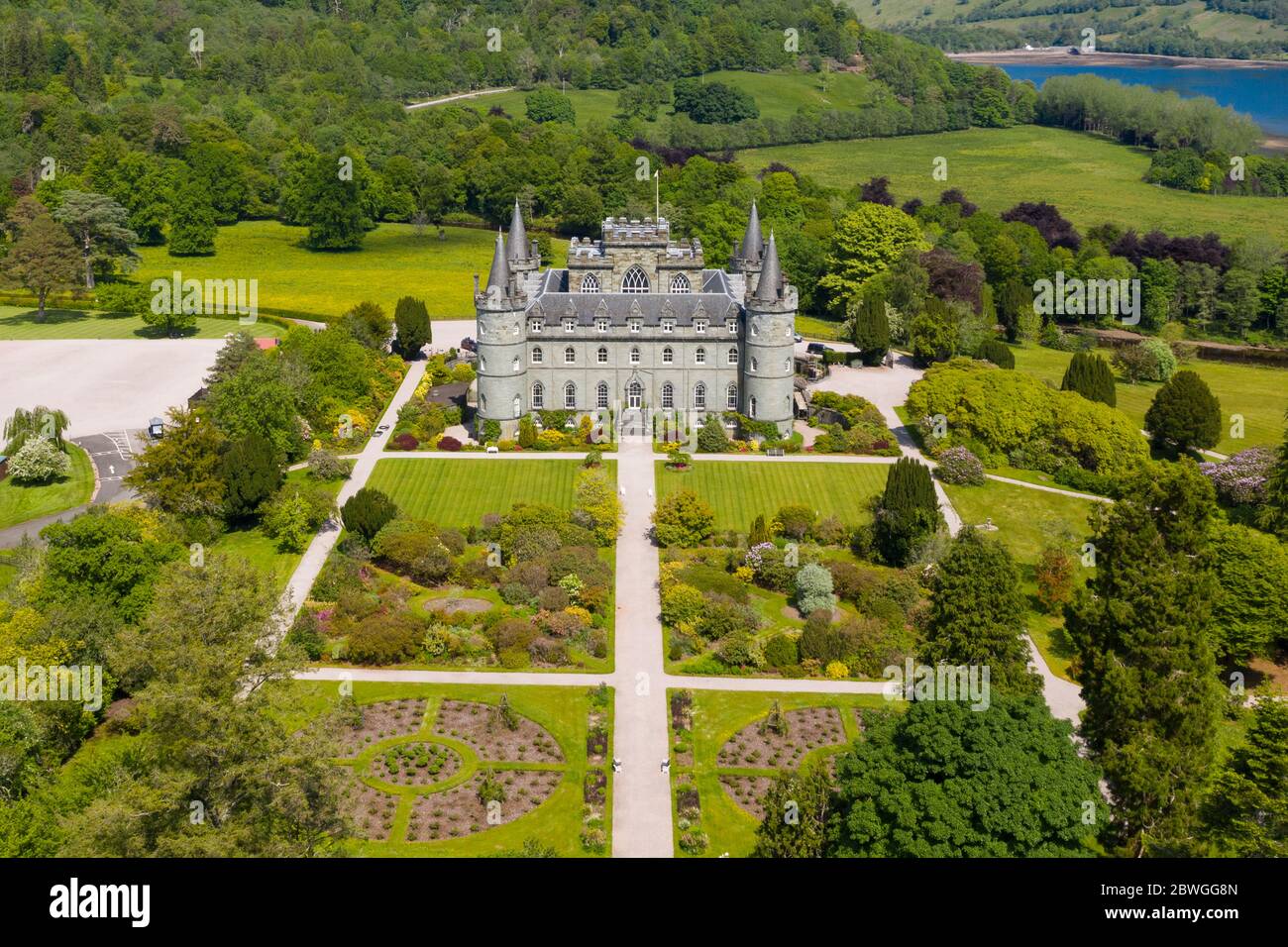 Aerial view of Inveraray Castle in Argyll and Bute, Scotland, UK Stock Photo