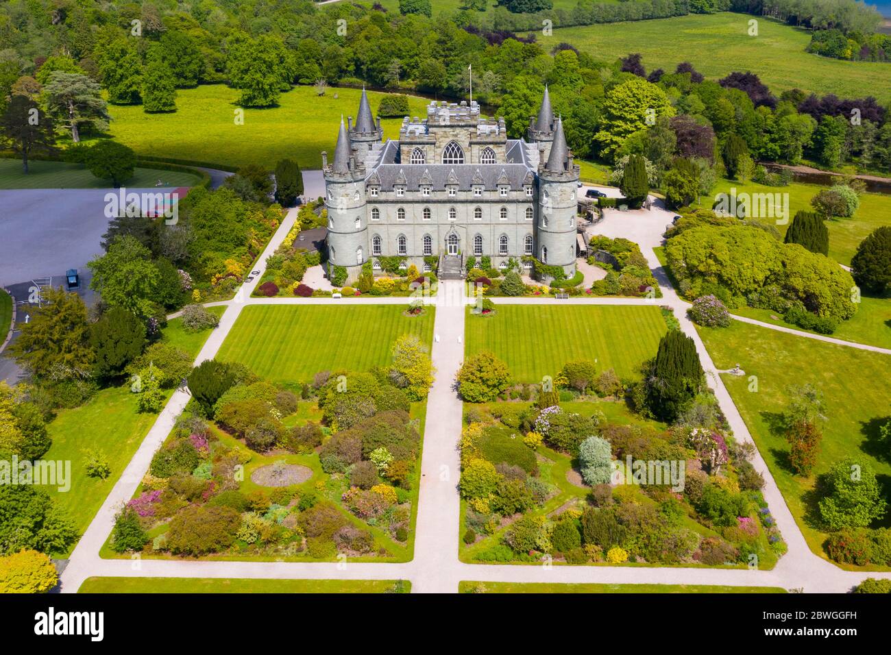 Aerial view of Inveraray Castle in Argyll and Bute, Scotland, UK Stock Photo