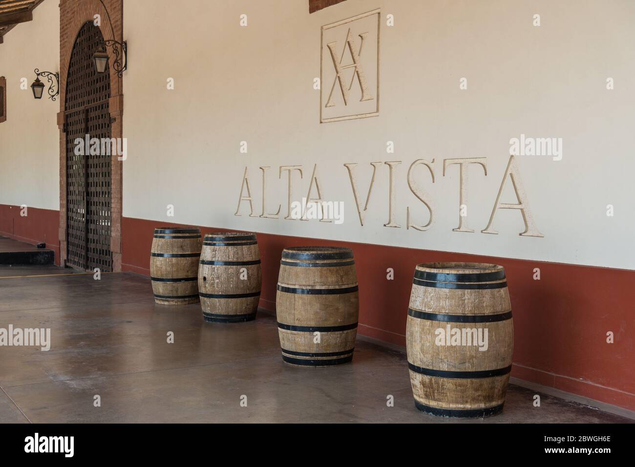 Mendoza, Argentina - January 24, 2019: Wine barrels at Alta Vista winery Stock Photo