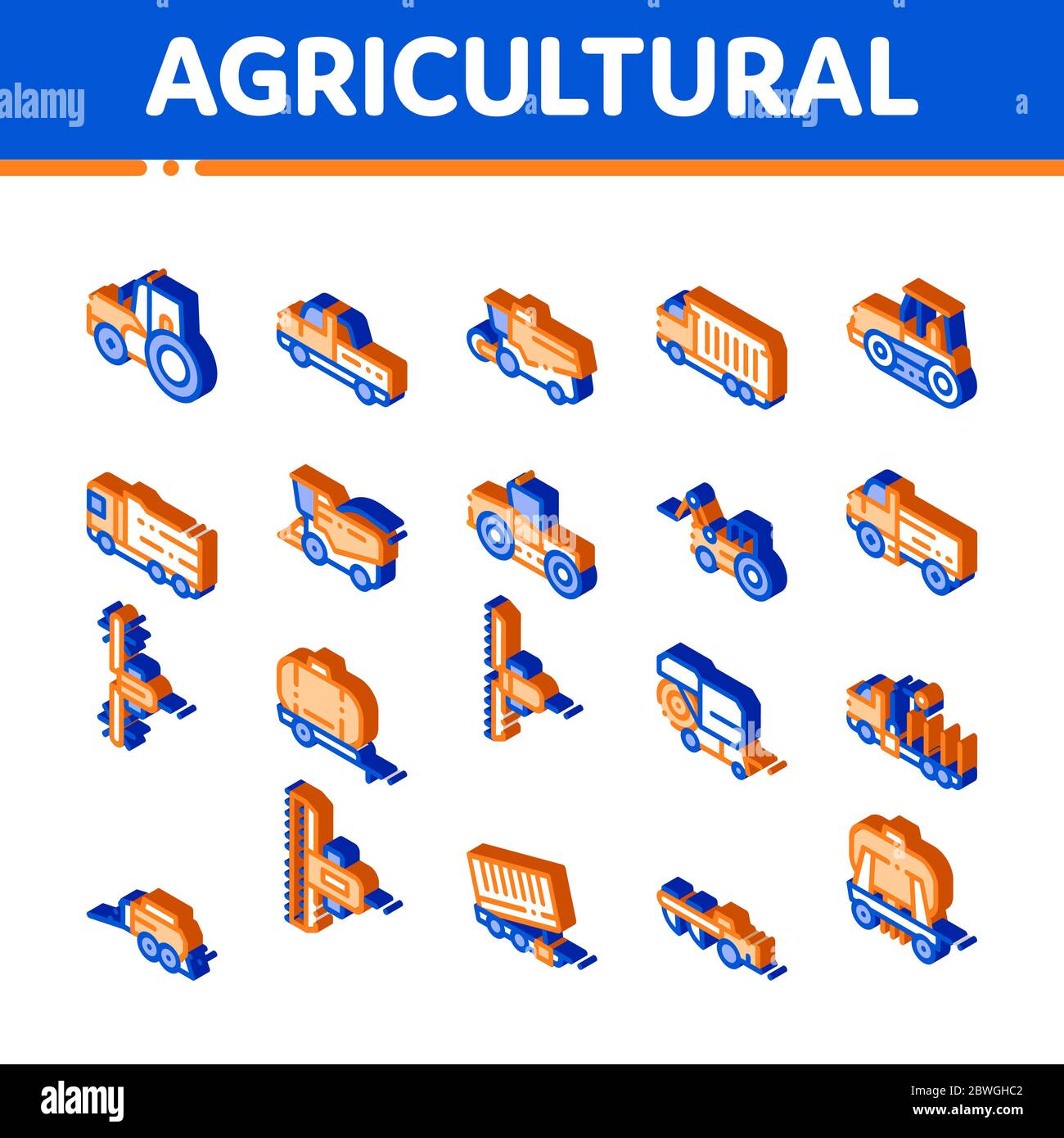 Agricultural Vehicles Vector Isometric Icons Set Stock Vector Image ...