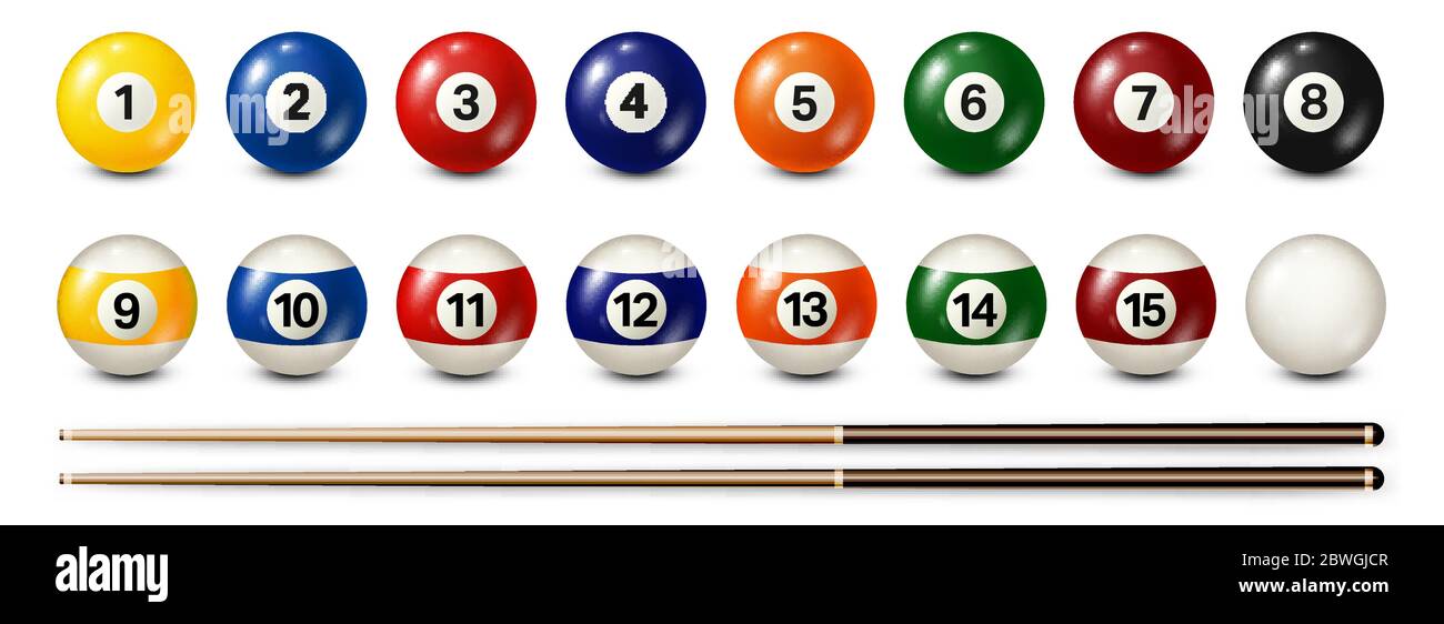 Billiard, pool balls with numbers collection. Realistic glossy snooker