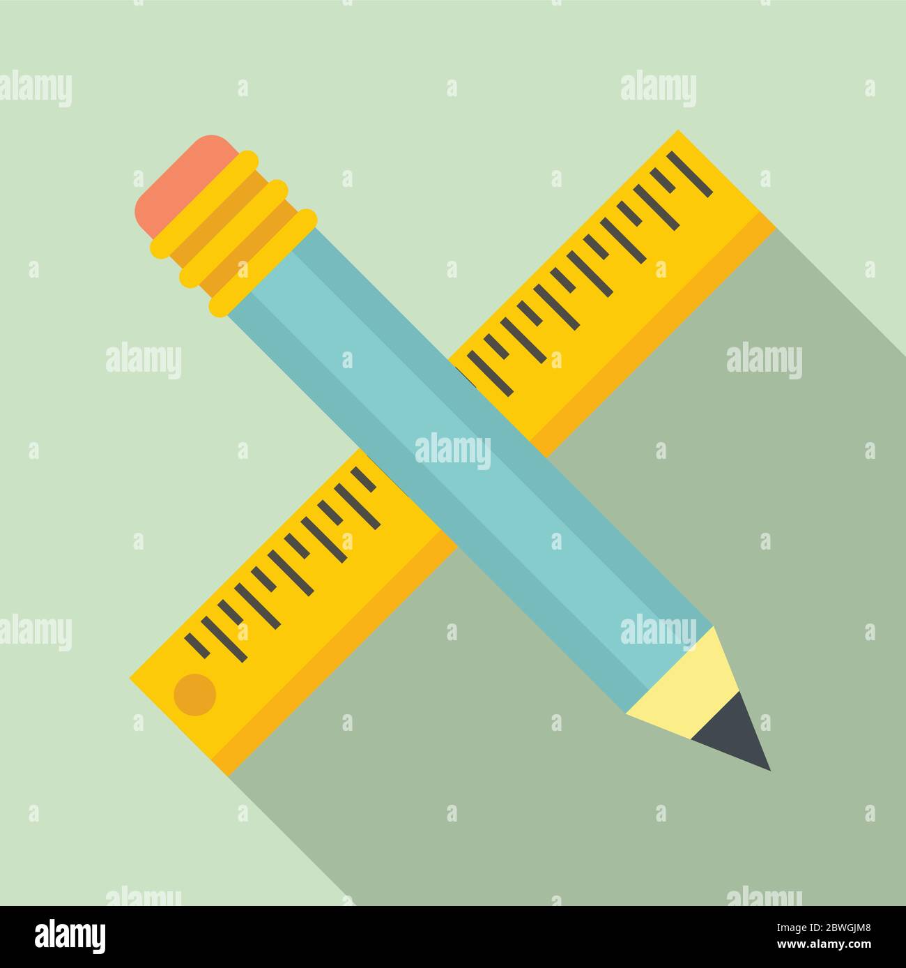 Crossed pencil ruler icon. Flat illustration of crossed pencil ruler ...