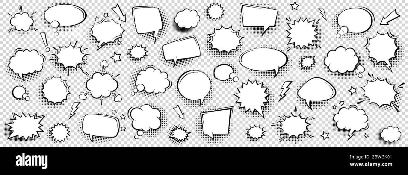 Collection of empty comic speech bubbles with halftone shadows. Hand ...