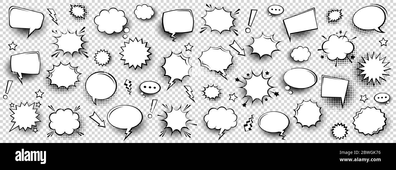 Collection of empty comic speech bubbles with halftone shadows. Hand ...