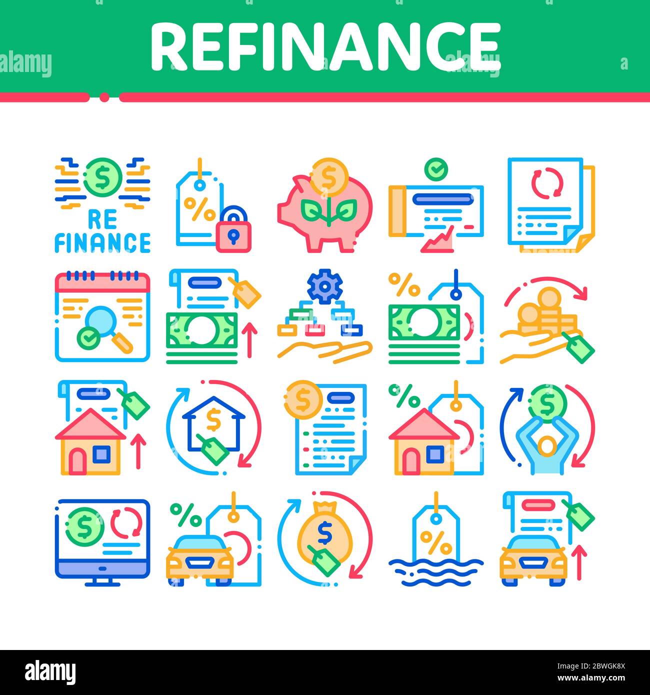 Refinance Financial Collection Icons Set Vector Stock Vector