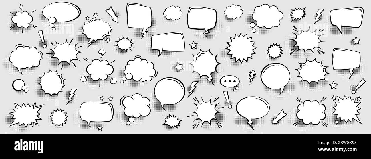 Collection of empty comic speech bubbles with halftone shadows. Hand ...